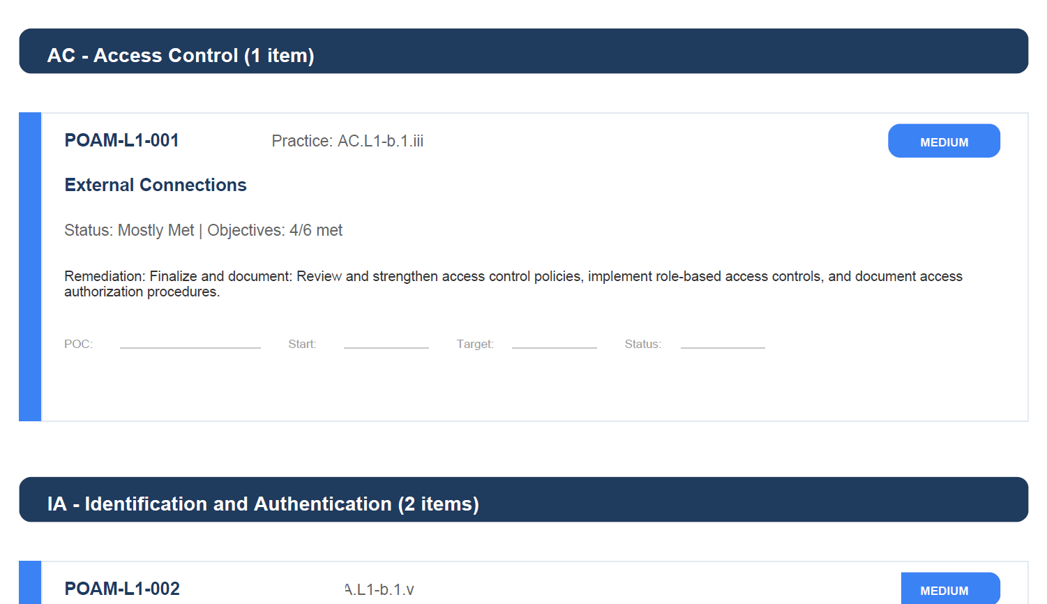 CMMC Level 1 POA&M Domain Summary